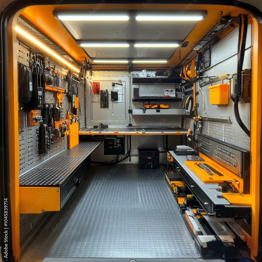 Mobile workshop inside truck angled view Mobile workshop inside truck angled view