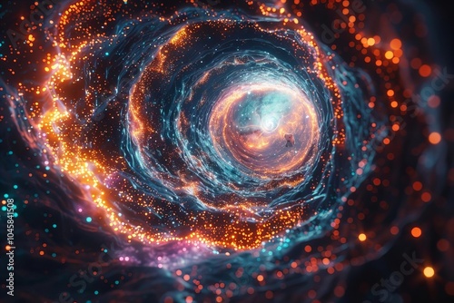 Vibrant Hyperspace Tunnel 3D Render with Expanding Galaxy and Cosmic Explosion