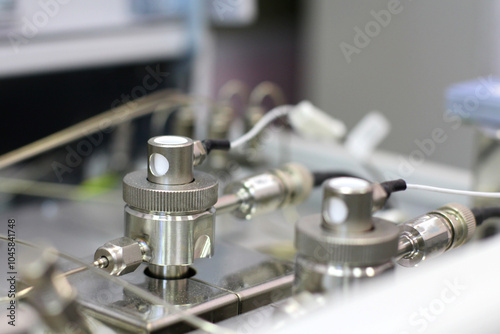 chromatography flame ionization detector. Sensor gas chromatograph. Laboratory chemical equipment. Industrial background. Analytical laboratory.