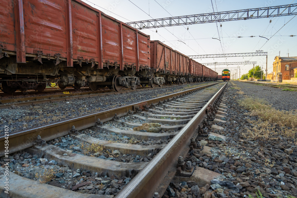 Obraz premium Old red train car, freight train