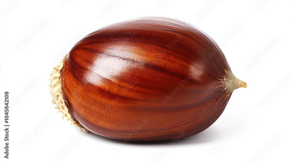 A single chestnut, perfectly isolated against a white background. It looks fresh, natural, and healthy. A single chestnut, perfectly isolated against a white background. It looks fresh, natural, and healthy.