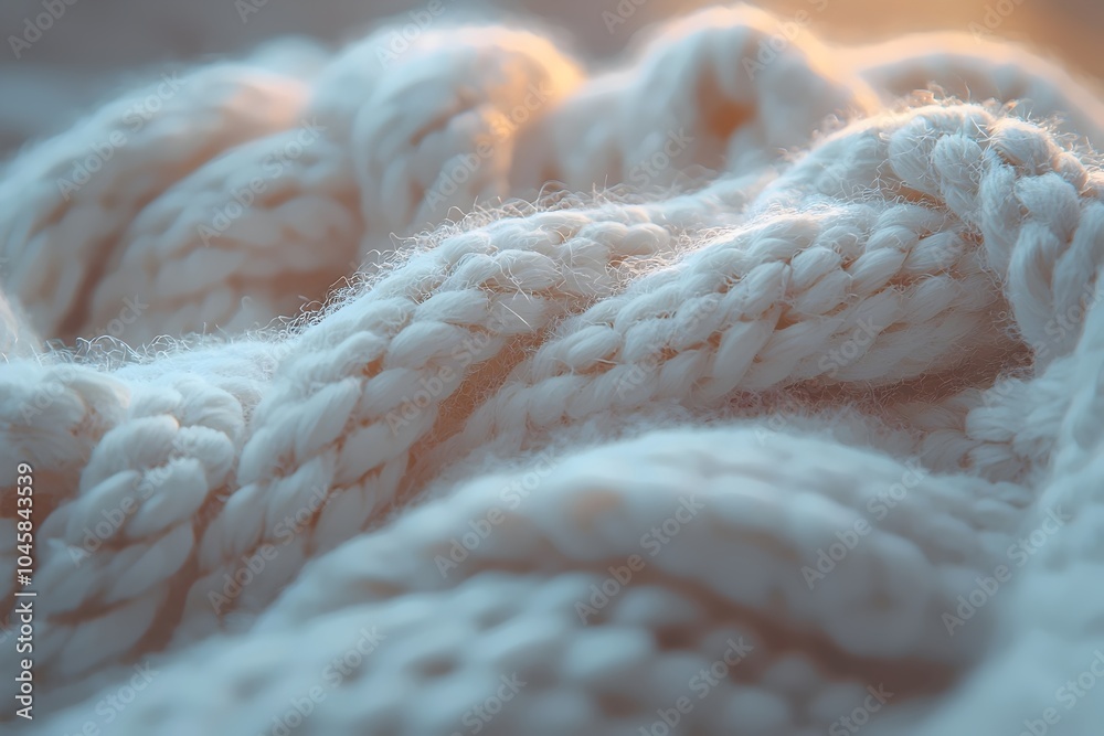 A close-up view of soft, creamy white yarn twisted together, creating a cozy and inviting texture illuminated by warm sunlight. A close-up view of soft, creamy white yarn twisted together, creating a cozy and inviting texture illuminated by warm sunlight.