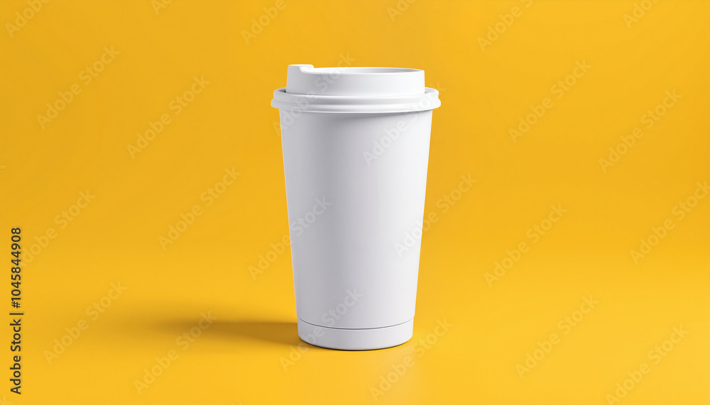 Disposable White Coffee Cup in Minimal Style on Vibrant Yellow Background with Copy Space Disposable White Coffee Cup in Minimal Style on Vibrant Yellow Background with Copy Space