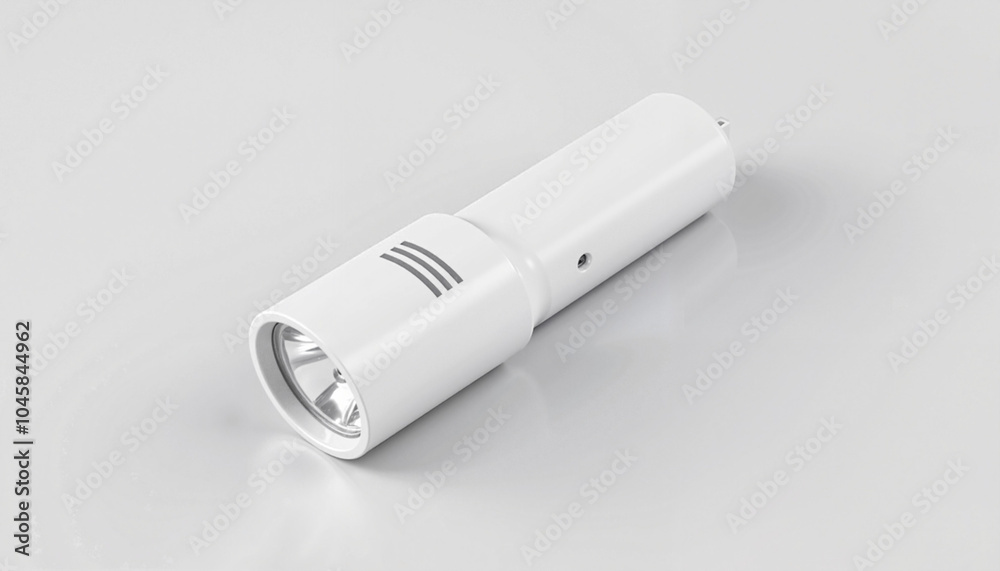 Modern White Flashlight in Minimal Style on Gray Background with Copy Space Modern White Flashlight in Minimal Style on Gray Background with Copy Space