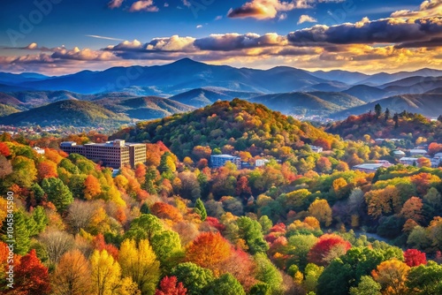 Scenic Asheville, NC Landscape with Blue Ridge Mountains and Lush Greenery in Left Position for Travel and Nature
