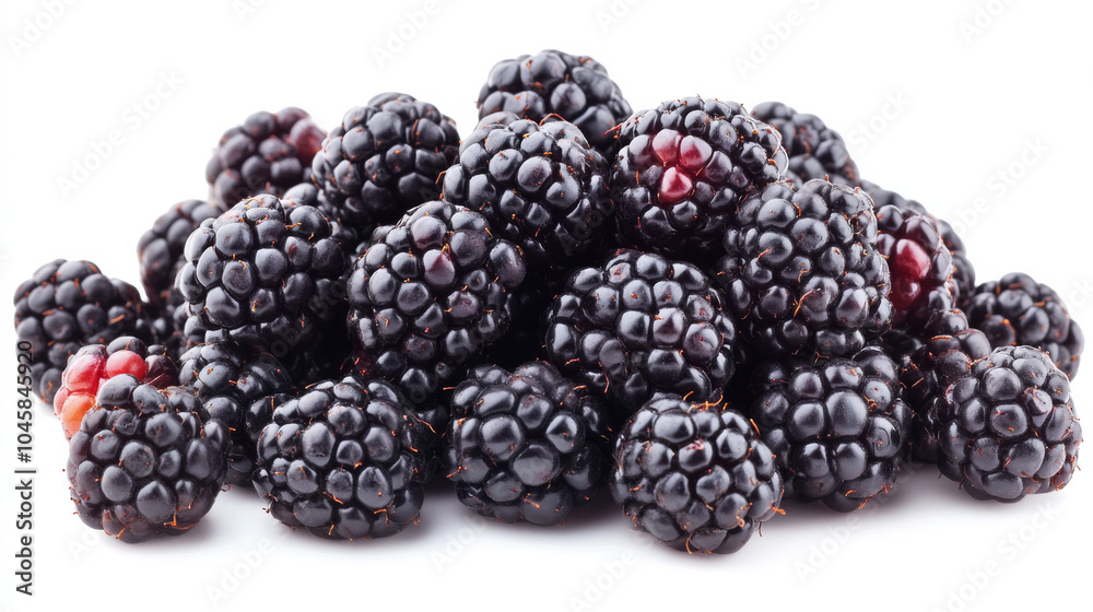 A pile of ripe blackberries sits on a white background. The berries are arranged in a heap, showing their different sides and angles. This image is perfect for creating designs or graphics. A pile of ripe blackberries sits on a white background. The berries are arranged in a heap, showing their different sides and angles. This image is perfect for creating designs or graphics.