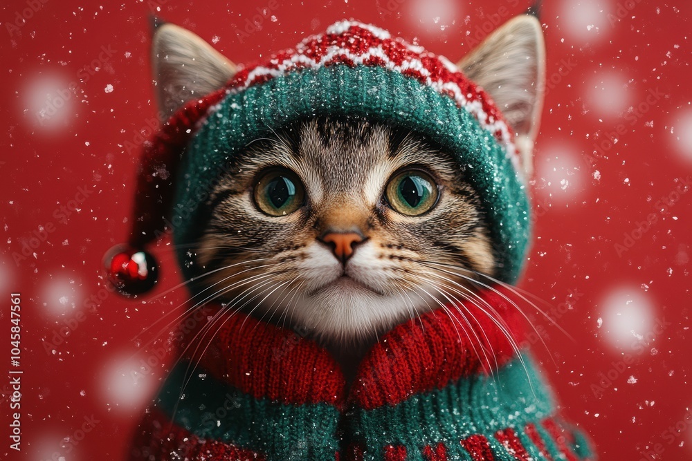 Adorable Cat in Winter Hat and Sweater Adorable Cat in Winter Hat and Sweater