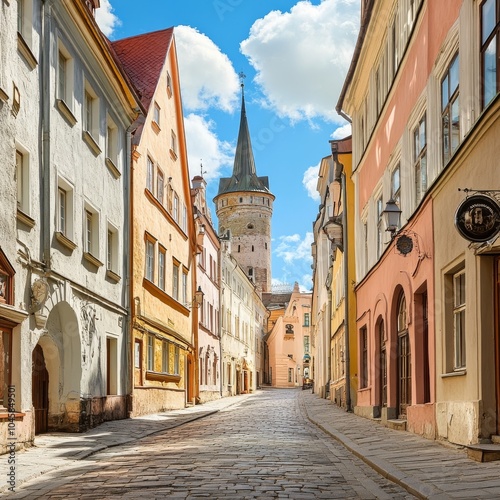 Tallinn's empty old town streetscape.