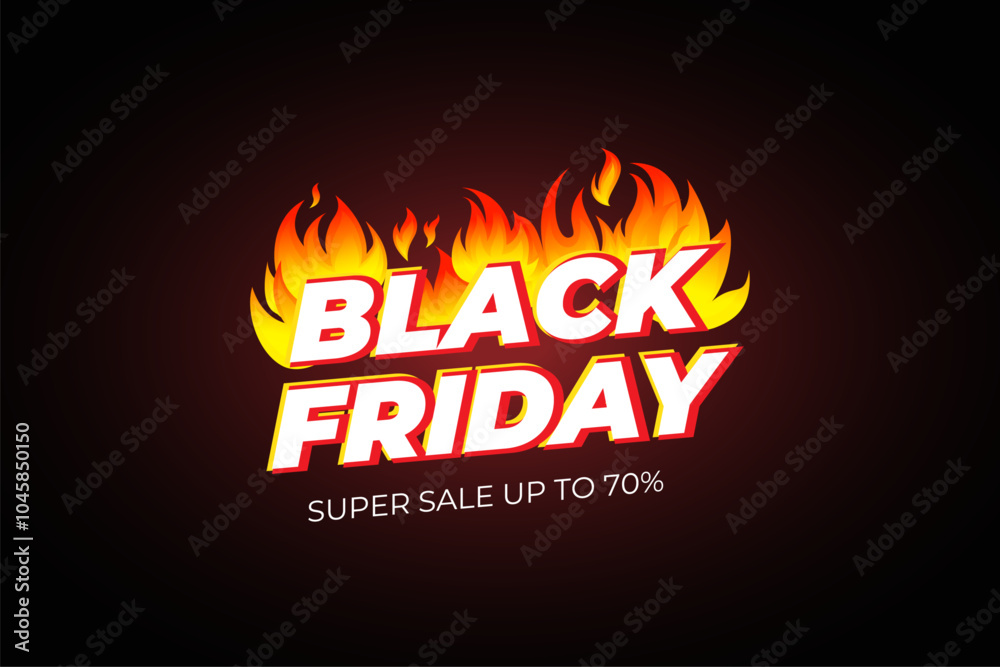 Black friday banner. Burning text isolated on dark background. Dark web banner for black Friday sale. Concept of advertising for seasonal offer.