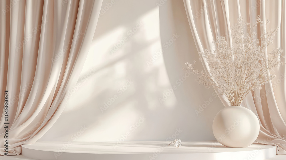 A smooth, fabric backdrop perfect for showcasing luxurious products. This 3D rendering provides a clean, elegant space to display jewelry or other items.