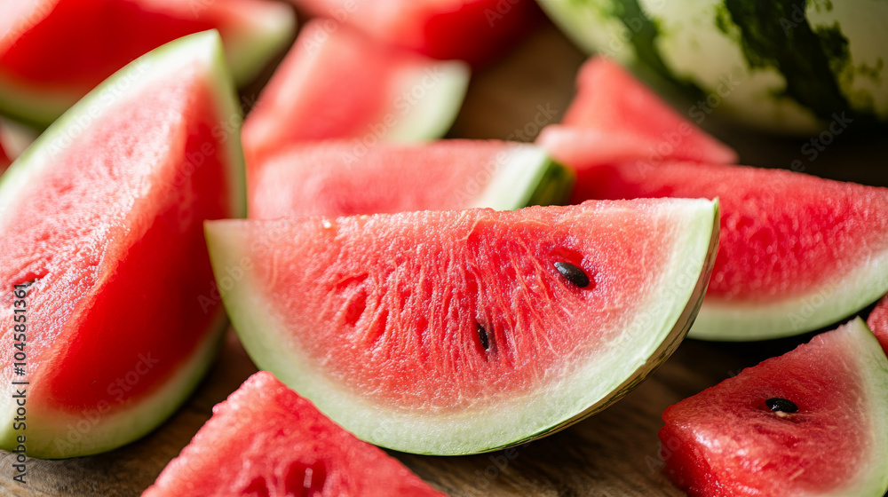 Watermelon slices and halves, separated from the background, ready to be used in a design. Watermelon slices and halves, separated from the background, ready to be used in a design.