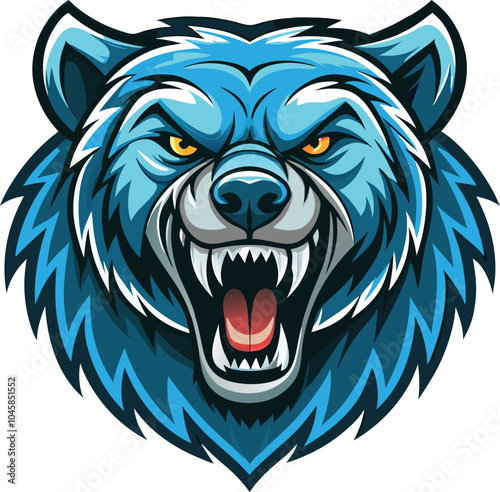 Angry Blue Bear Mascot Head Roaring