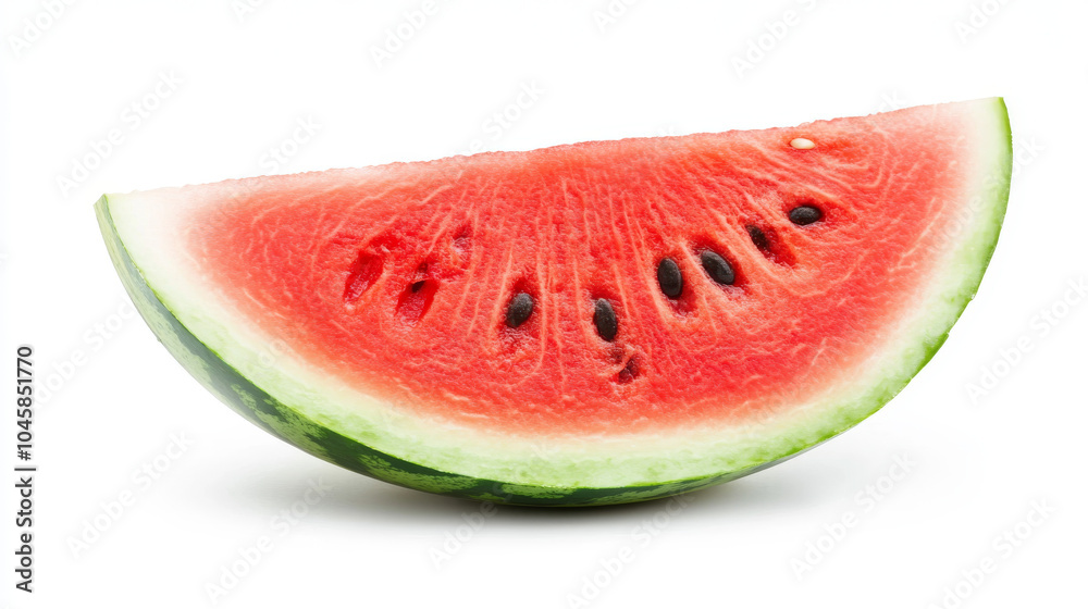 A perfect slice of juicy watermelon, isolated against a white background. It's ready to be enjoyed! A perfect slice of juicy watermelon, isolated against a white background. It's ready to be enjoyed!