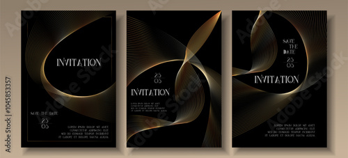 Golden Luxury invitation card background. Premium geometric shape, gold line gradient on dark. elegant design for gala card, grand opening, party invitation, layout, templates.