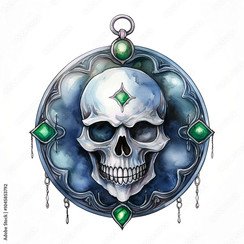Bad luck charm amulet or Pirate treasure with emerald decor painted in watercolor on white background, perfect for holiday cards and seasonal artwork Bad luck charm amulet or Pirate treasure with emerald decor painted in watercolor on white background, perfect for holiday cards and seasonal artwork