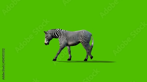 green screen zebra walking. African zebra  cyclical walking with green back ground. 