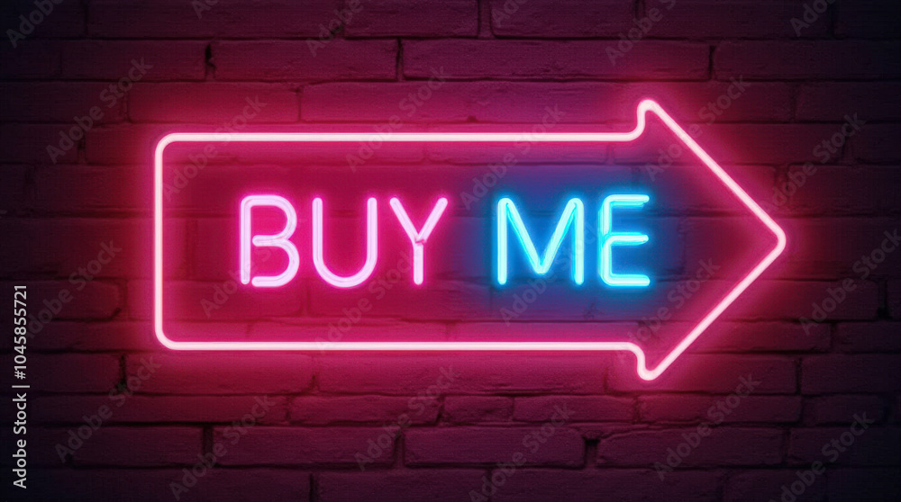 Obraz premium Neon ‘Buy Me’ Sign for Advertising, Retro Marketing, and Sales Promotions - Perfect for Business Signage or Digital Marketing Campaign