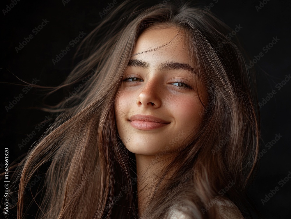 Beautiful Girl with Long Hair and Genuine Smile Beautiful Girl with Long Hair and Genuine Smile