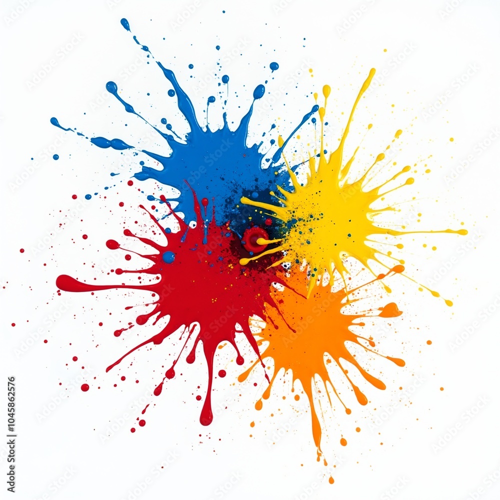 Abstract vibrant paint splatter on white background Abstract vibrant paint splatter on white background