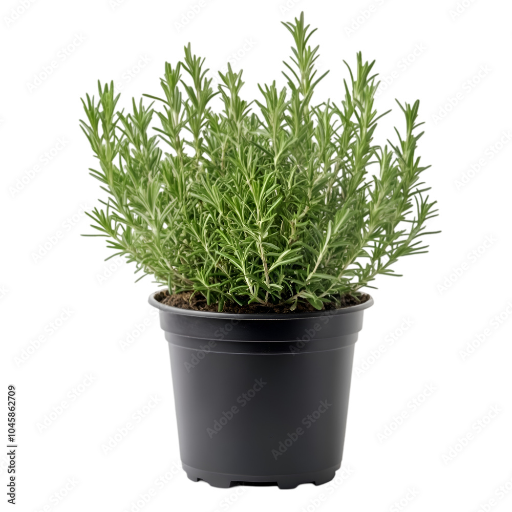 Rosemary plant in a plastic pot isolated on a transparent background, perfect for decor and herbal use Rosemary plant in a plastic pot isolated on a transparent background, perfect for decor and herbal use