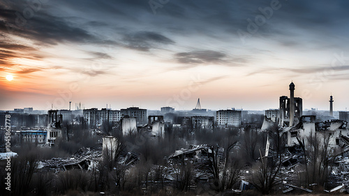 destroyed city as a result of armed aggression photo