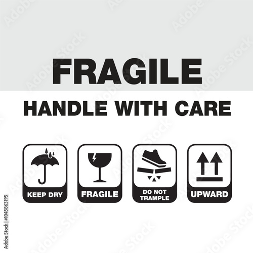 Fragile package icon, handle with care logistics and delivery shipping sign