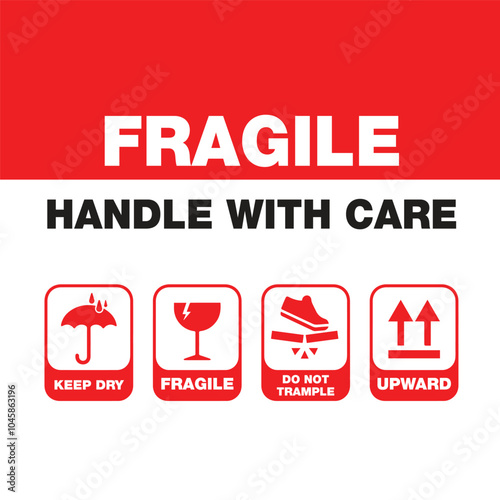 Fragile package icon, handle with care logistics and delivery shipping sign