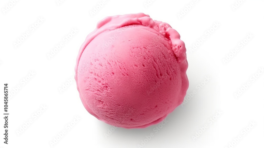 A single scoop of pink ice cream on a white background. A single scoop of pink ice cream on a white background.
