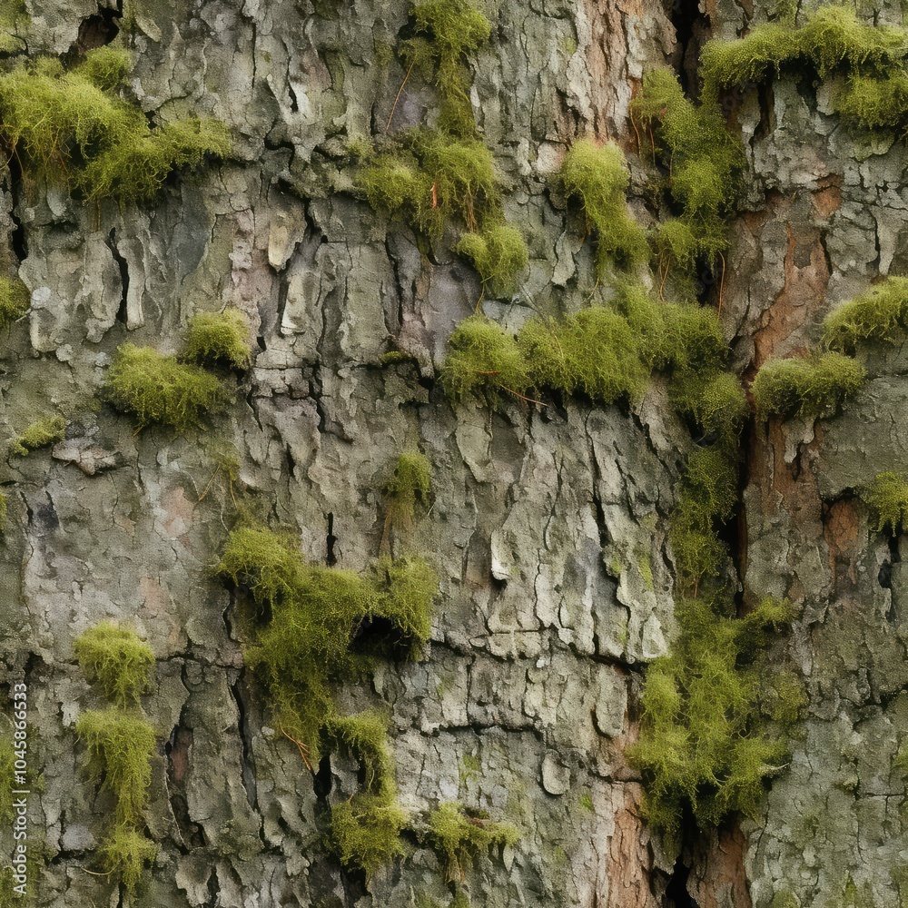 Natural Gray Old Tree Bark with Green Moss and Lichens, Moss on Bark Texture Background Natural Gray Old Tree Bark with Green Moss and Lichens, Moss on Bark Texture Background
