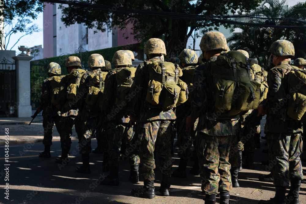 Army soldiers are seen standing during the celebration of Brazilian Independence Day. City of Salvador, Bahia. Army soldiers are seen standing during the celebration of Brazilian Independence Day. City of Salvador, Bahia.