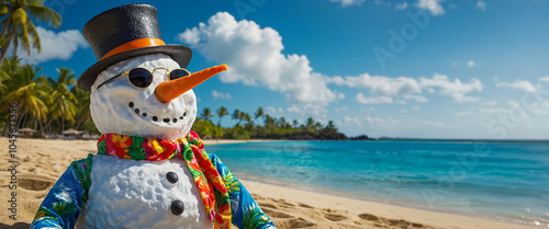 AI-generated images of snowman enjoying a tropical vacation