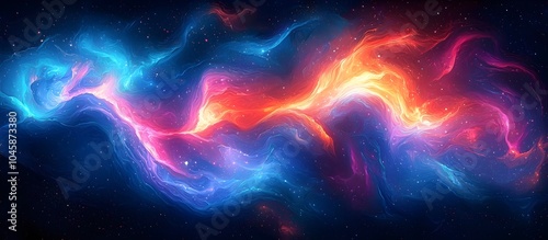 A stunning digital representation of a vibrant cosmic nebula, featuring flowing waves of blue, pink, and orange hues against a starry backdrop, evoking a sense of wonder.