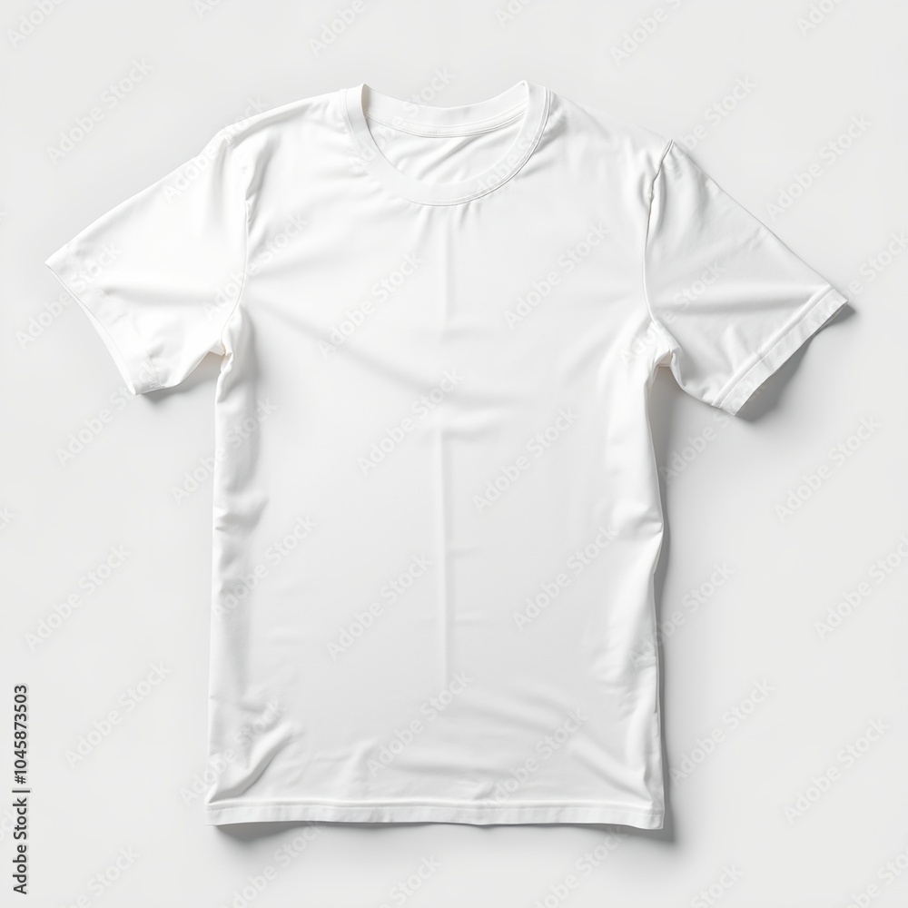 Neatly folded white t shirt on plain background with soft shadows Neatly folded white t shirt on plain background with soft shadows