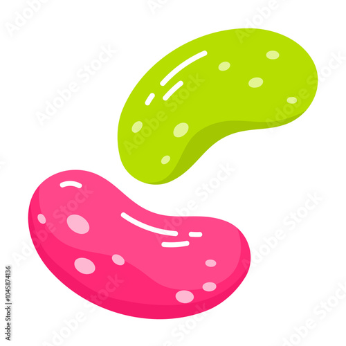 Jelly beans. Fruity chewy jelly candies. Tasty gelatin snack. Vector illustration in cartoon style. Isolated white background