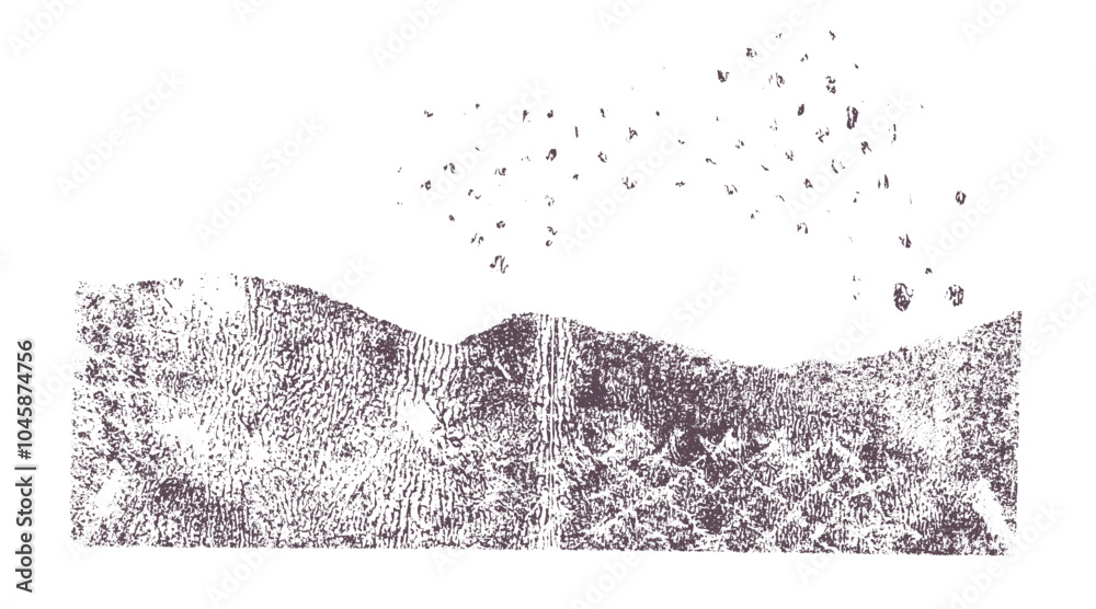 Black carboned texture overlay. Dust grainy texture on white background. Torn old paper with grain noise Grunge design elements Black scratches spots and stains. Fossil stone print Vector illustration