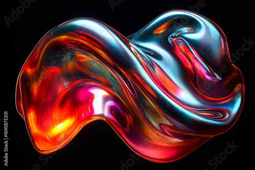 Colorful abstract sculpture with fluid shapes and vibrant hues on a black background illuminated by soft lighting photo