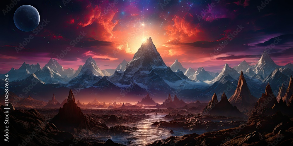 A glowing peak in a starry sky A glowing peak in a starry sky