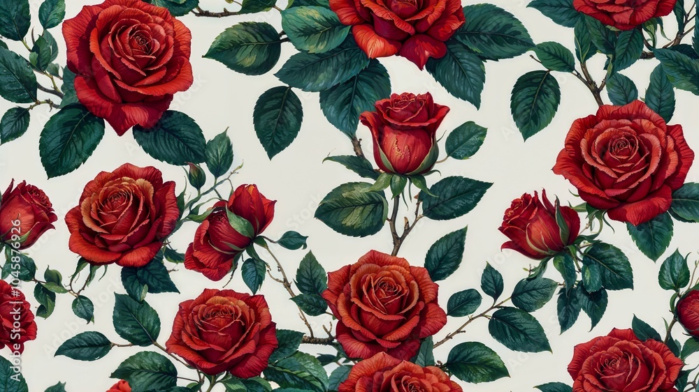 Watercolor seamless pattern of red roses Watercolor seamless pattern of red roses