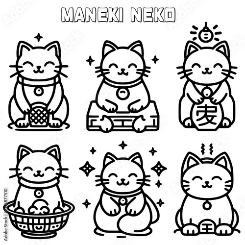 set of maneki neko, set of funny cartoon animals