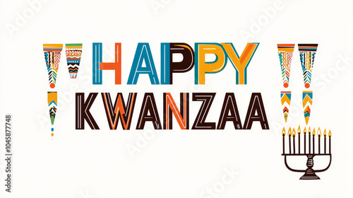 Happy Kwanzaa Greeting Card: A vibrant and festive greeting card with colorful patchwork letters spelling 
