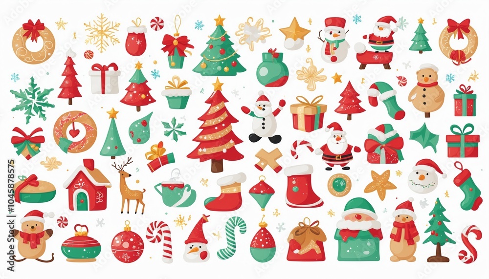 Christmas, New Year holidays icon big set. Flat style collection. Vector illustration Christmas, New Year holidays icon big set. Flat style collection. Vector illustration