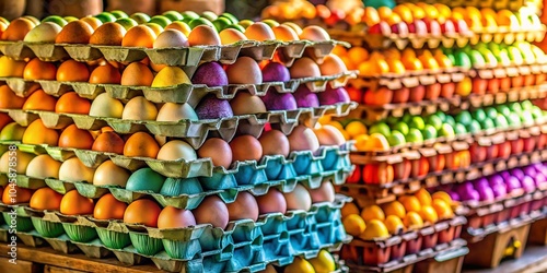 Tilt-Shift Photography of Colorful Egg Paper Cartons in a Farm Setting