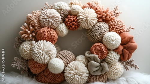 Wallpaper Mural Handcrafted decorative wreath featuring textured yarn pom-poms in warm tones for home decor Torontodigital.ca