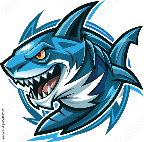 Angry Blue Shark Mascot Design Illustration