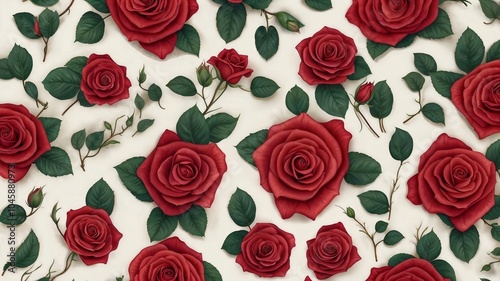 Wallpaper Mural Watercolor seamless pattern of red roses Torontodigital.ca