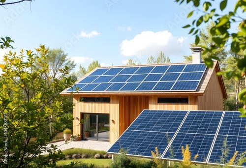 Wallpaper Mural Solar panels on a modern eco-friendly house in nature created with generative AI Torontodigital.ca