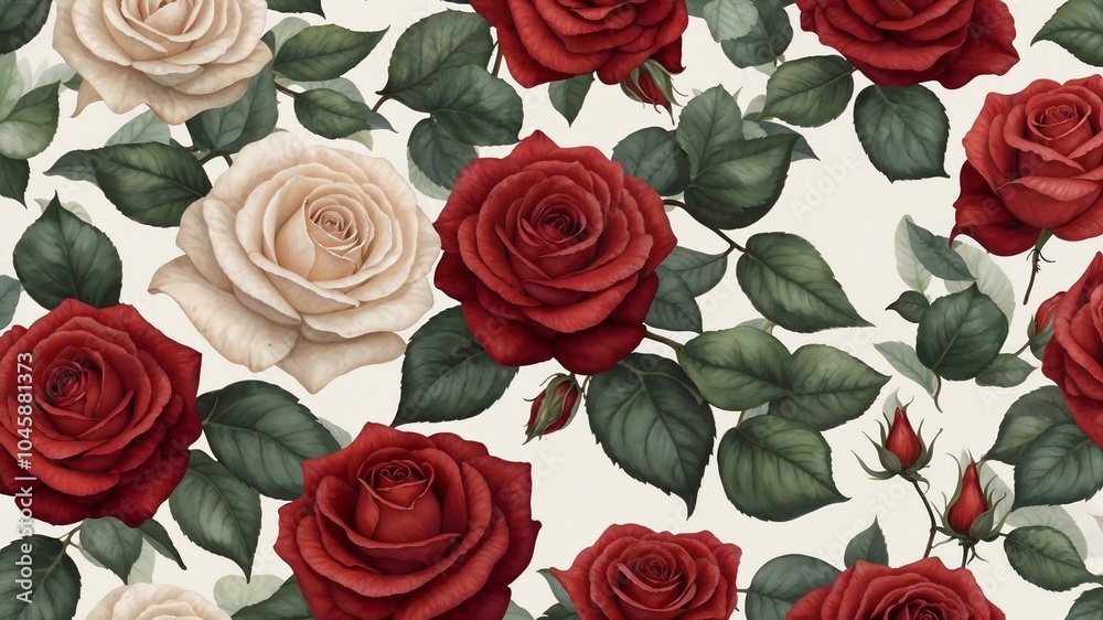 Watercolor seamless pattern of red roses Watercolor seamless pattern of red roses