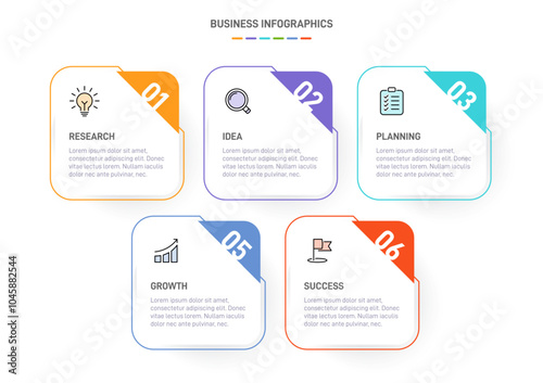 5 clean infographic design shaped elements template, symbolizing the five stages of business strategy and progression. Progress bar or timeline. Vector for presentation, web site or app.
