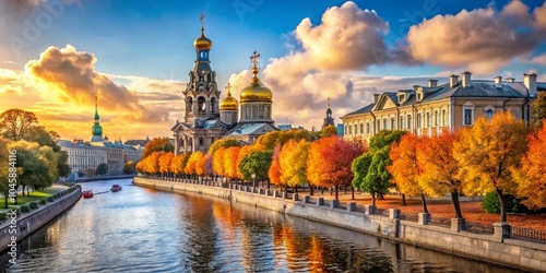 Urban Exploration of Lieutenant Schmidt Embankment and Church of the Assumption, Saint Petersburg, Russia, October 2022 photo