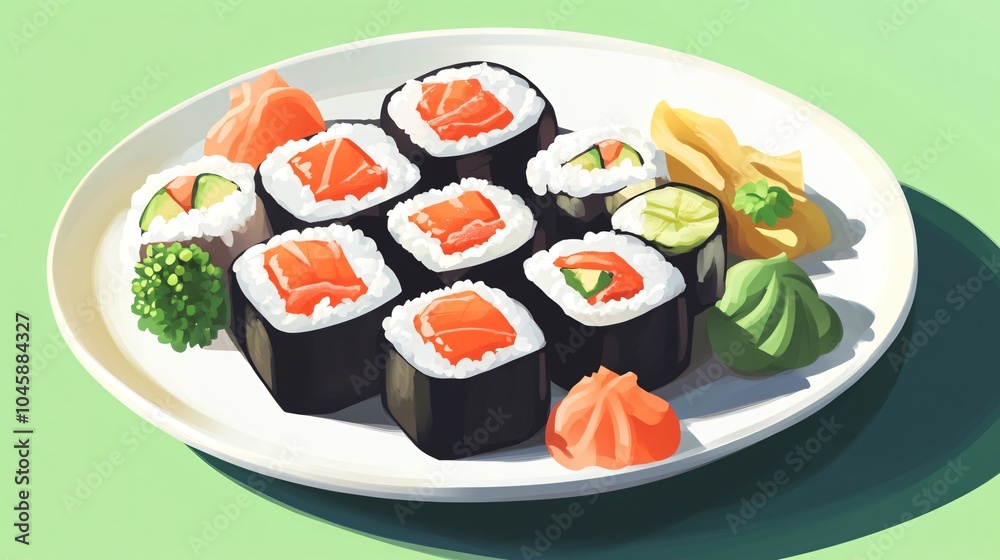 Fresh Salmon Sushi on a Plate